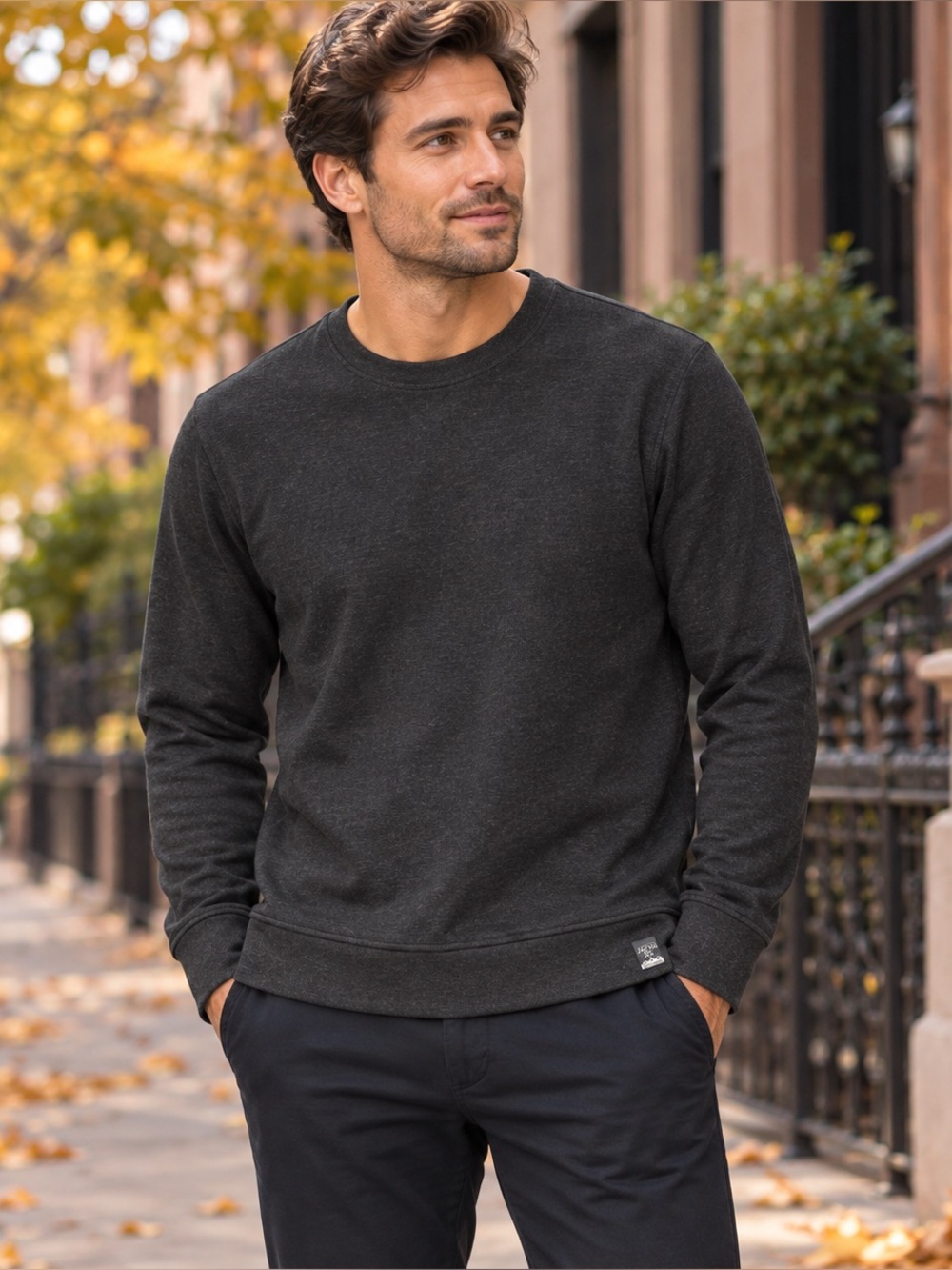 JACHS NEW YORK Men’s Charcoal Wool Blend Crewneck Sweatshirt L